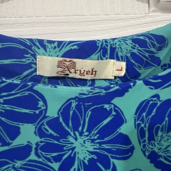 Aryeh Blue Tropical Floral Fit And Flare Summer Dress Large - Picture 3 of 5